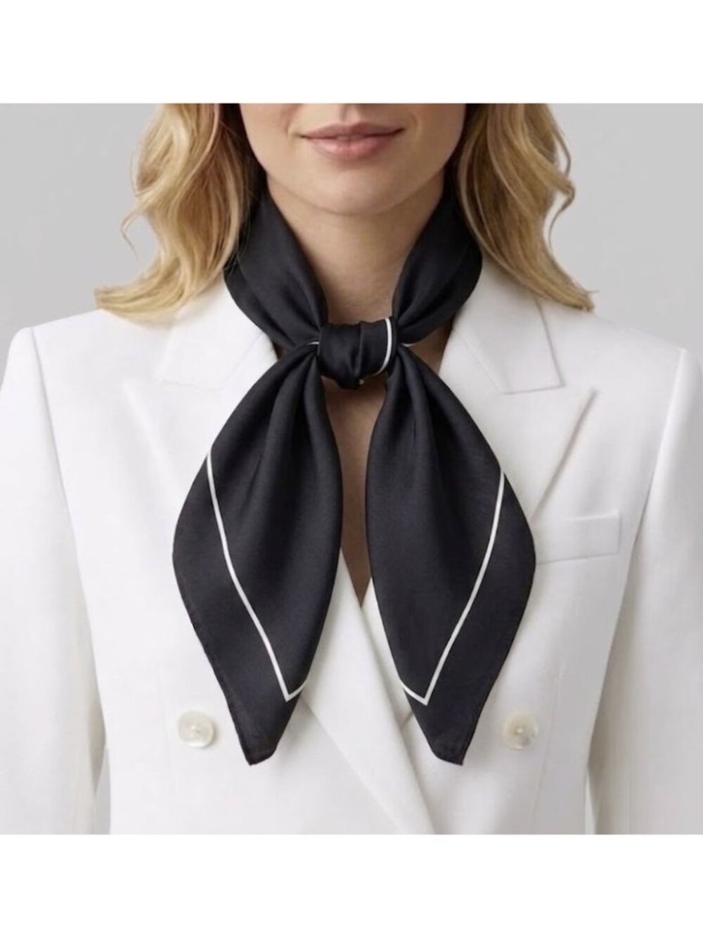 Luxury Elegant Minimalist Soft Silky Square Scarf Black With White Border Hijab